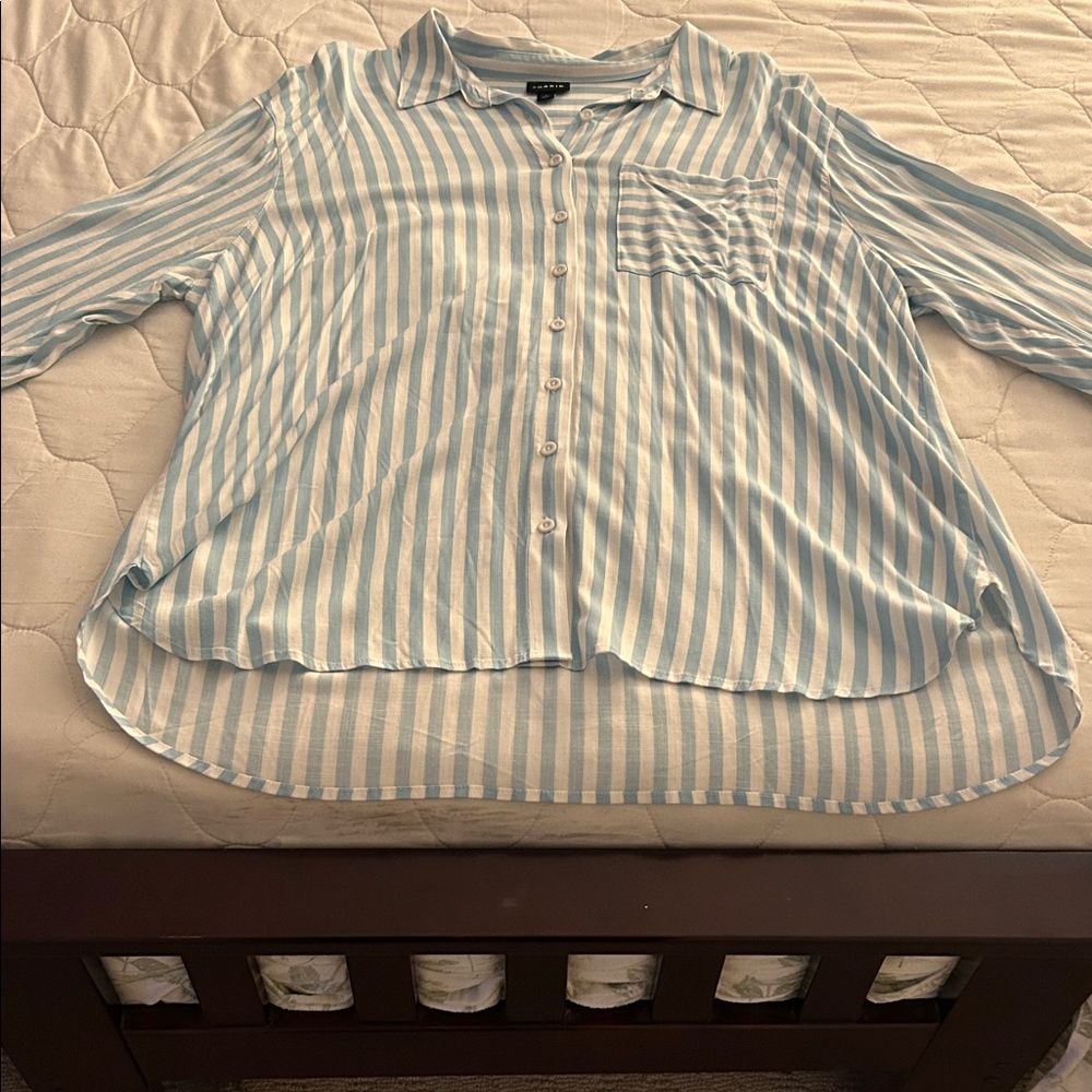 Torrid Blue and White Striped Button-Up Shirt